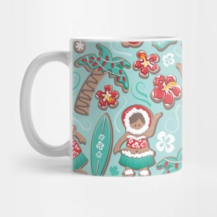 Mele Kalikimaka Hawaiian Christmas gingerbread cookies // pattern // aqua background Mug